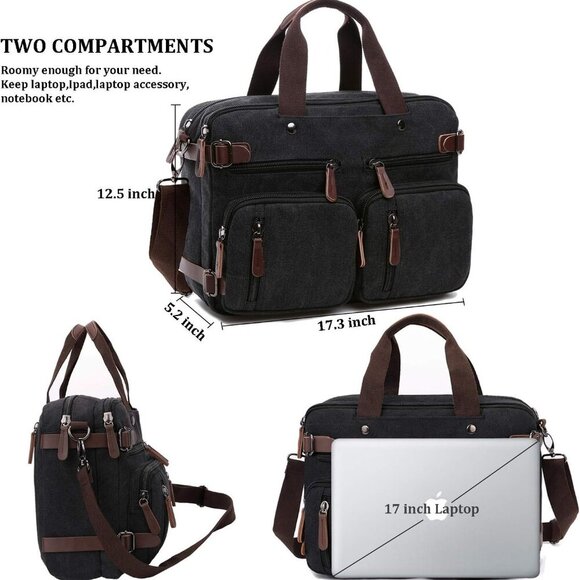 3 in 1 Convertible Laptop Backpack, 17.3 inch Messenger Bag for Men, Multi-Funct - Picture 3 of 7